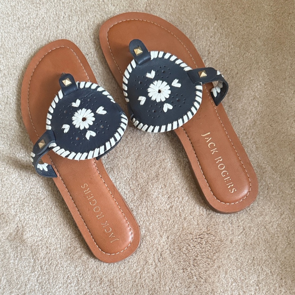 Jack Rogers Navy and White Georgica Sandals 8.5 EUC